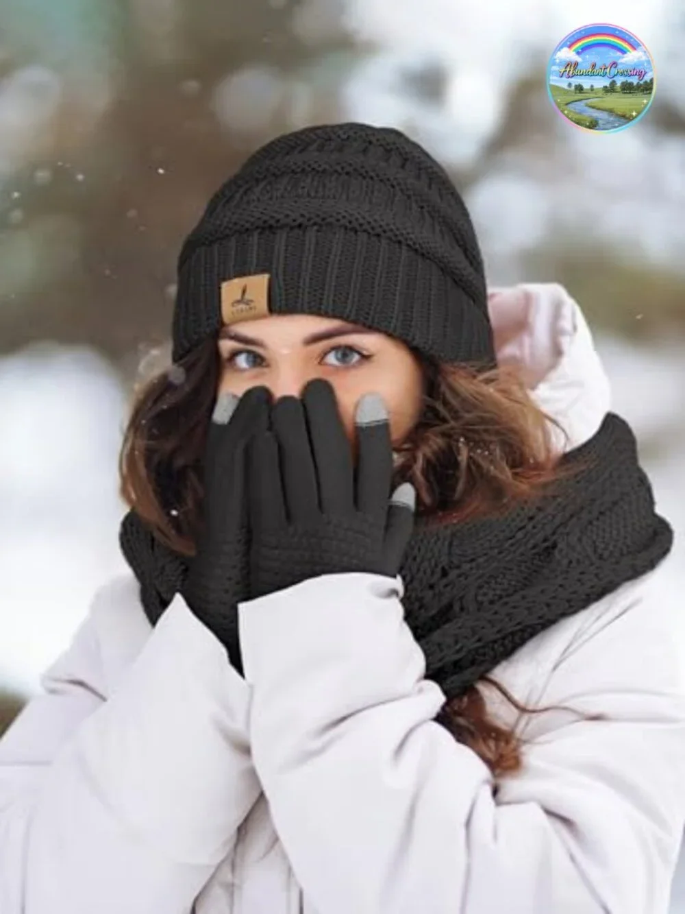 3-Piece Winter Beanie Hat Scarf Gloves Set Fleece Knit Acrylic